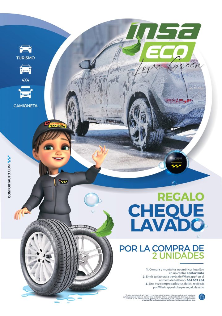 Por la compra de 2 o 4 neumáticos InsaEco –> Cheque regalo Lavado Coche